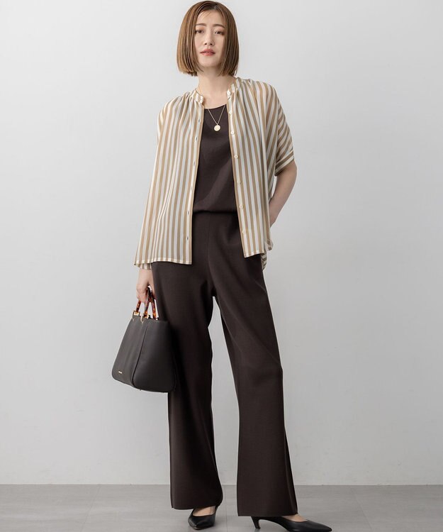 23区 【WEB&一部店舗限定/洗える】ストライププリント シフォン ブラウス キャメルストライプ
