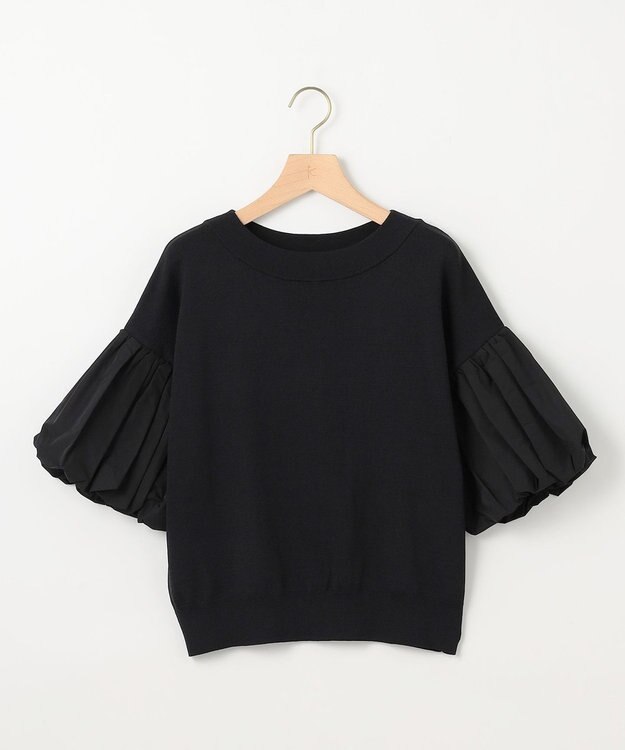 組曲 ストレッチクリアパフ袖 ニット ブラック系