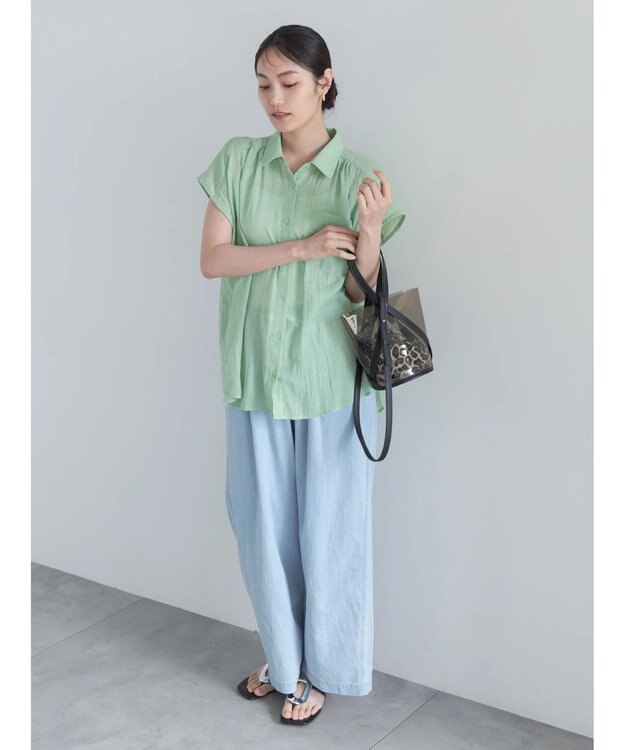 Te chichi 【7色展開】シャンブレーボイルフレンチスリーブシャツ グリーン