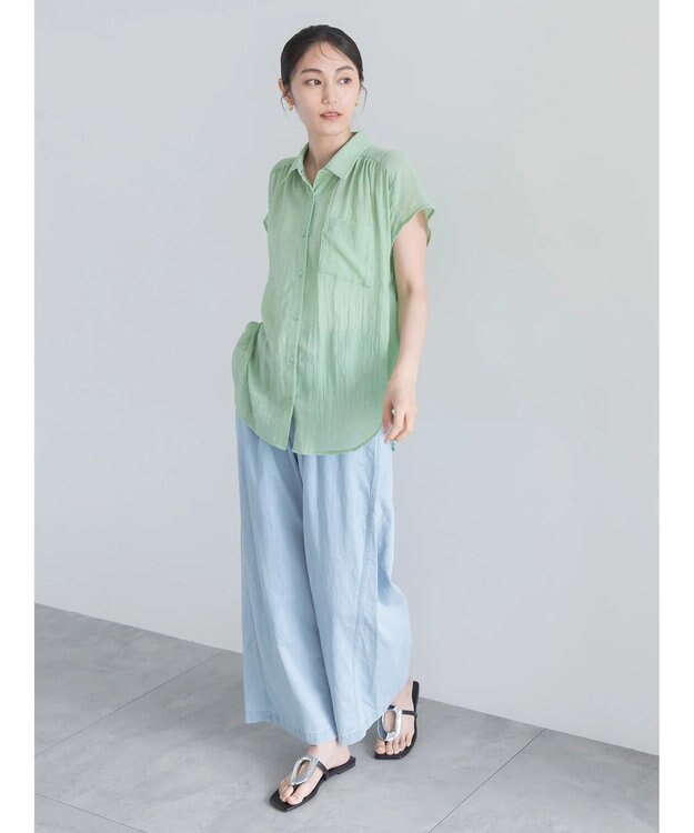 Te chichi 【7色展開】シャンブレーボイルフレンチスリーブシャツ グリーン