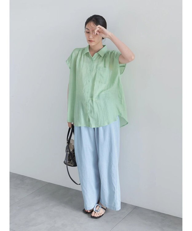 Te chichi 【7色展開】シャンブレーボイルフレンチスリーブシャツ グリーン
