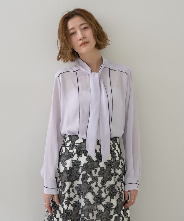 YECCA VECCA 配色ラインボウタイブラウス Lavender