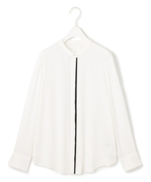 ICB L 【新色追加・WEB限定カラーあり・接触冷感・UVケア・速乾・洗える】BackSatinAmunzen バンドカラーブラウス オフホワイト系