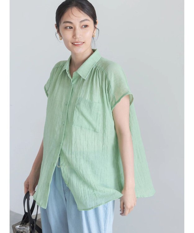 Te chichi 【7色展開】シャンブレーボイルフレンチスリーブシャツ グリーン