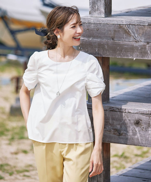 Tiaclasse 【洗える】リボン袖ブラウス オフホワイト