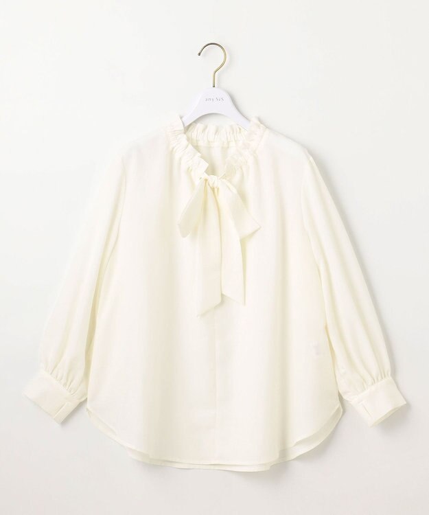 ANY SIS S 【洗える】フリルボウタイ ブラウス オフ