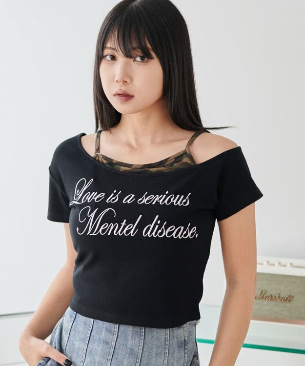 WEGO ドッキングオフショルデザインちびT ブラック