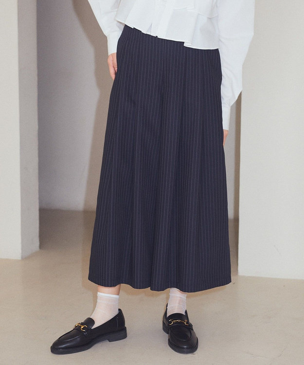 earth music&ecology 選べる丈タックスカーチョ Stripe Navy