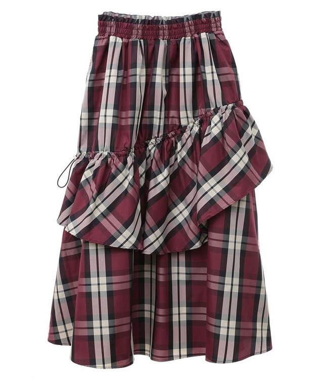 Green Parks ・ＳＵＧＡＲＳＰＯＯＮチェックドロストティアードスカー Bordeaux