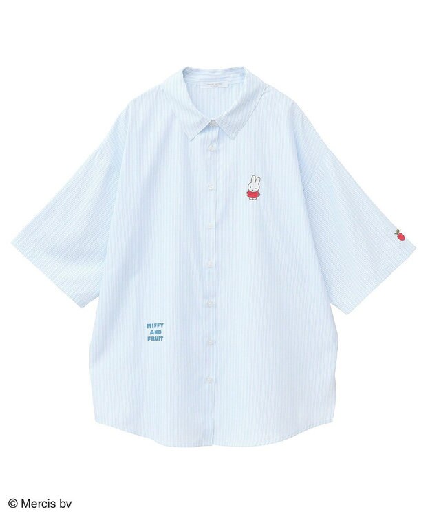 Green Parks ｍｉｆｆｙ／刺しゅうプリントストライプシャツ Sax