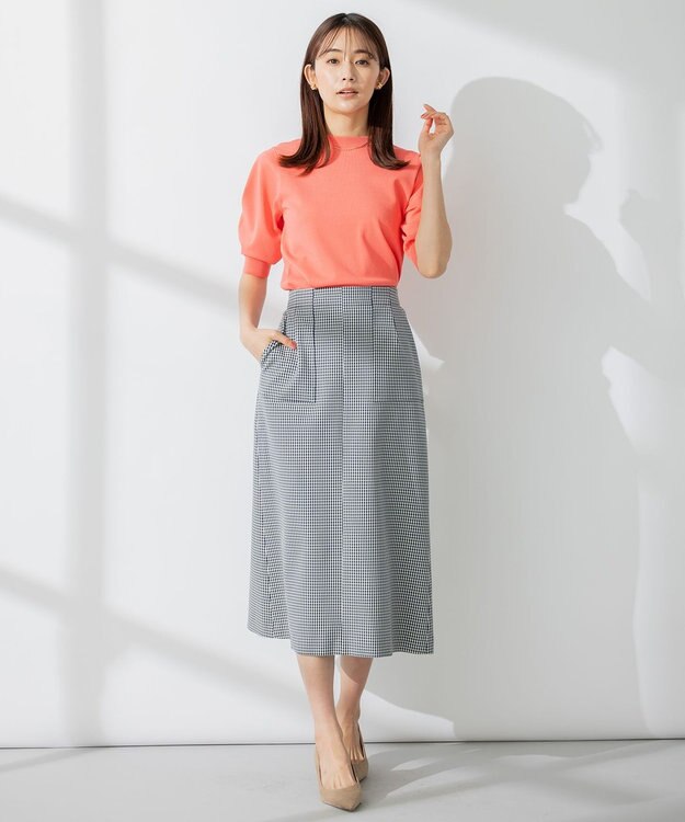 組曲 【洗える・ウエストゴム仕様】2WAYストレッチ スカート ネイビー系3