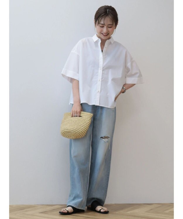 AMERICAN HOLIC イージーケア５分袖バックタックシャツ Off White