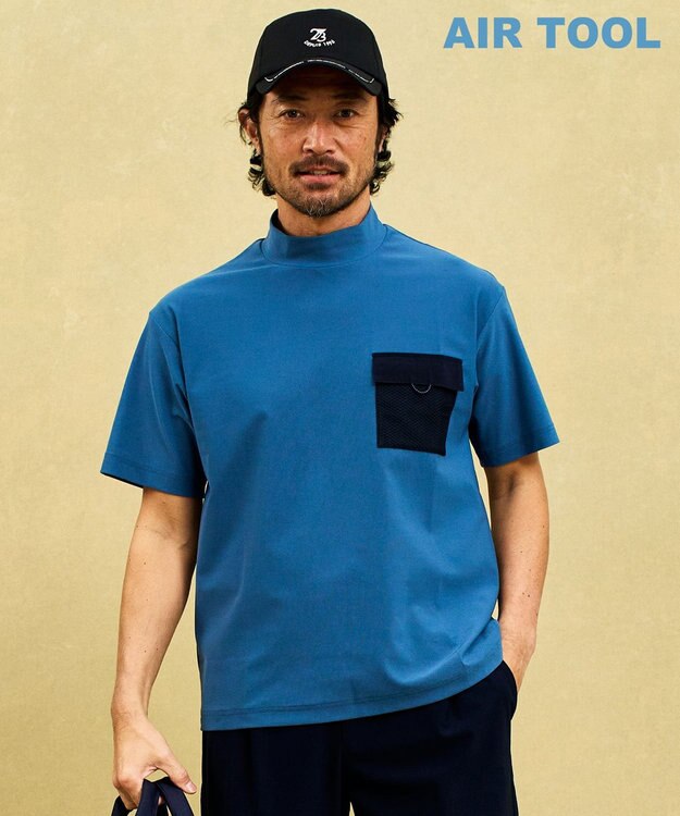 23区GOLF 【MEN】機能に優れた新素材「AIR TOOL」ポケットモックネック サックスブルー系