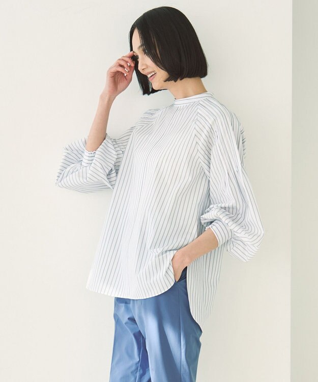 UNFILO ショルダータック ブラウス モノトーンストライプ