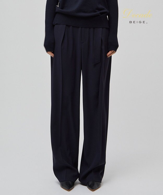 BEIGE， 【洗える】CINDY / ワイドタックパンツ Navy