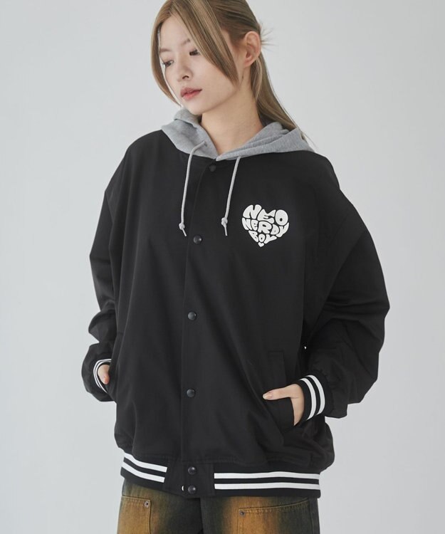 WEGO 【ユニセックス着用ITEM】グラフィックフードスタジャン ブラック