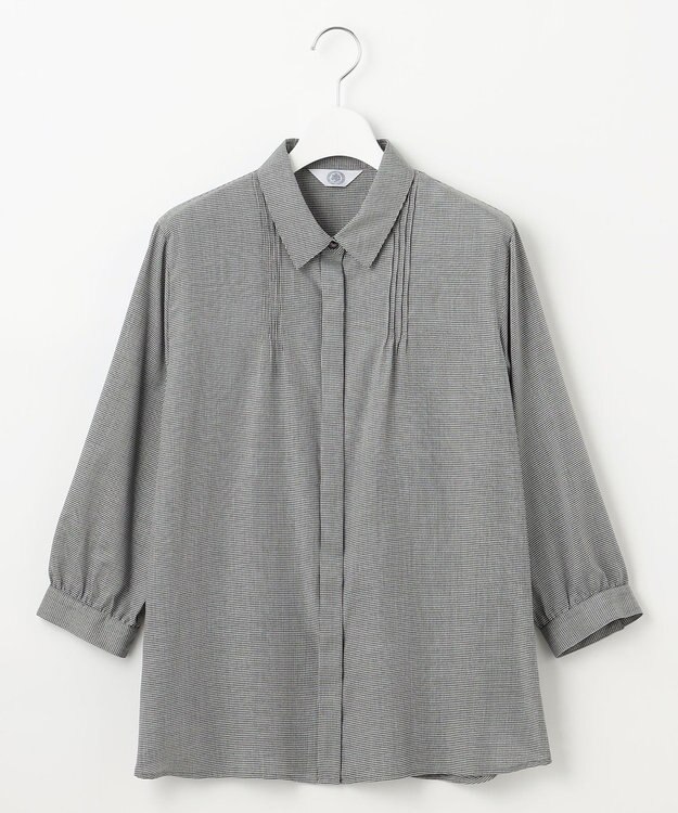 J.PRESS LADIES 【洗える】ウォッシャブルキュプラツイル ピンタック ブラウス ブラックチェック系