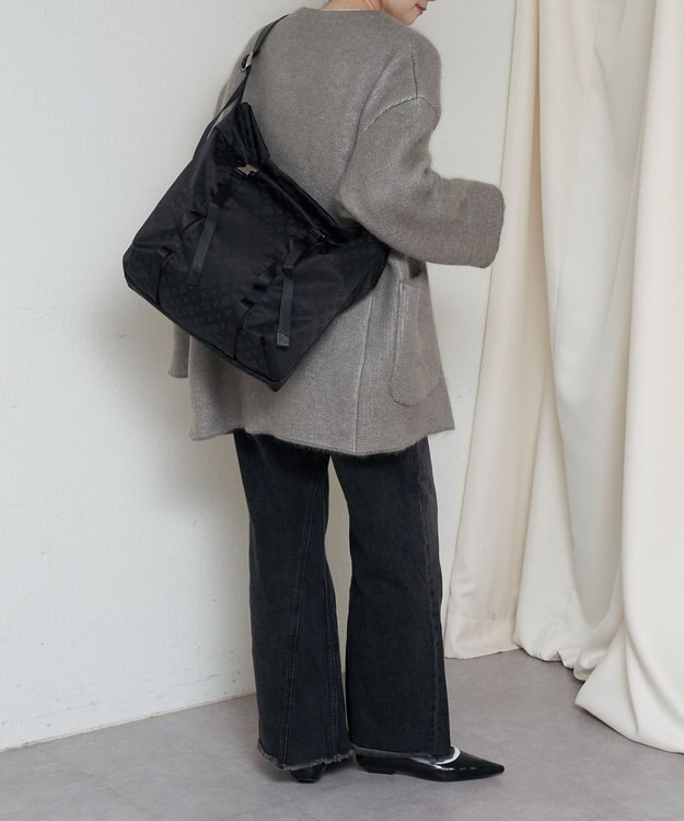 russet ナイロンジャガードメタルバックルショルダーバッグ L(CE-1656) Trv-Black