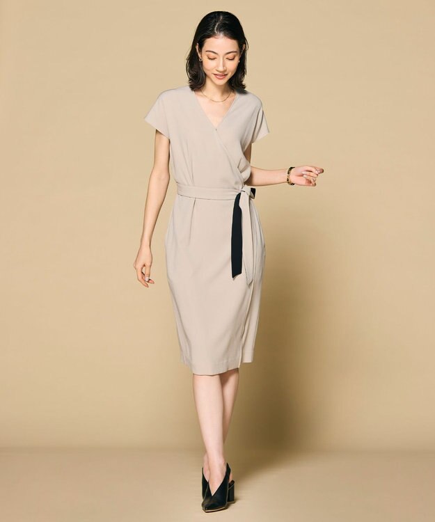 BEIGE， 【洗える・L-size】CINDY / ラップワンピース Sand x Black