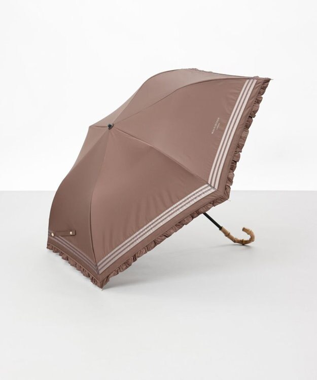 AURORA 【MACKINTOSH LONDON（マッキントッシュ ロンドン）】フリルオーガンジータック加工晴雨兼用パラソル（折りたたみ） ブラウン