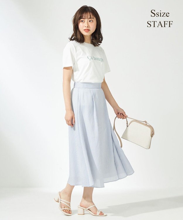 ANY SIS 【洗える】エアリーストライプ スカート ブルーストライプ