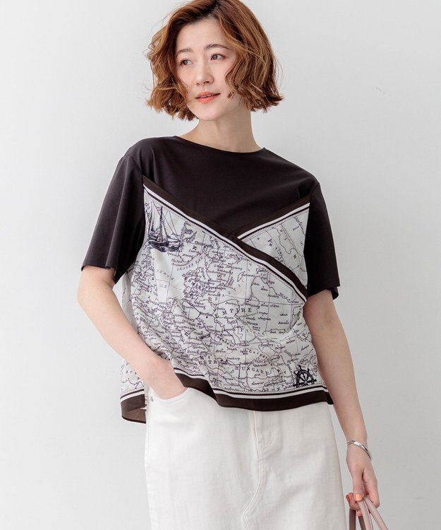 23区 S 【先行予約】スカーフコンビジャージー カットソー ブラウン×ブラウン