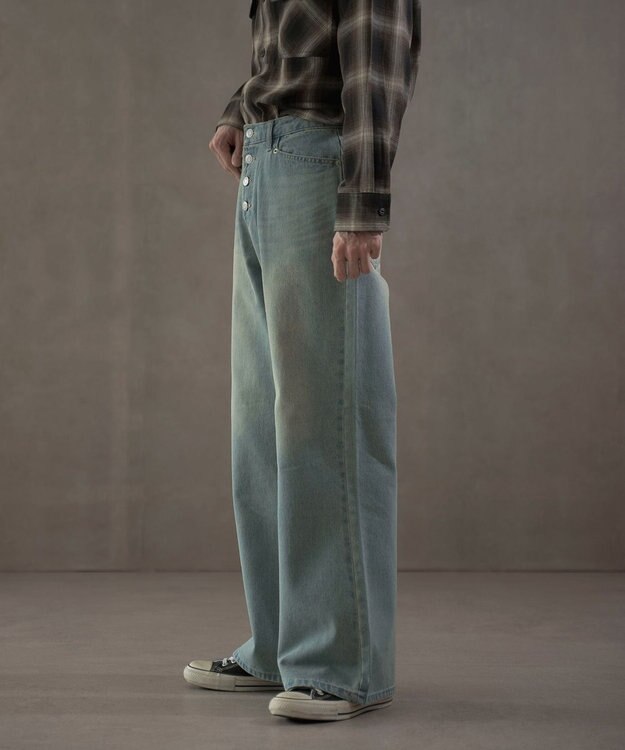 WEGO ボタンフライローライズフレアデニム デニム淡加工色