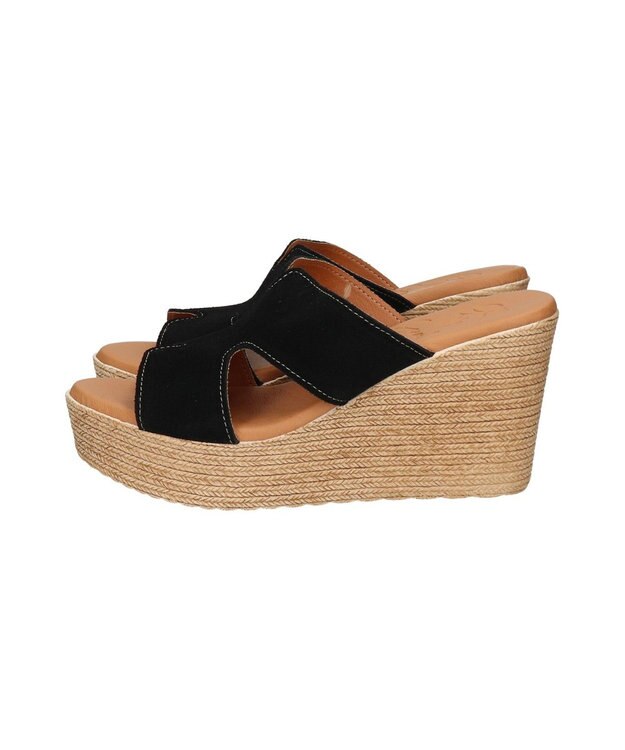 INTER-CHAUSSURES 【Oh my Sandals】クッションインソール厚底ミュールサンダル ブラックスウェード