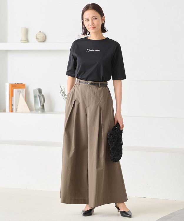 自由区 L 【洗える】Marine半袖 ロゴTシャツ ブラック×オフ刺繍