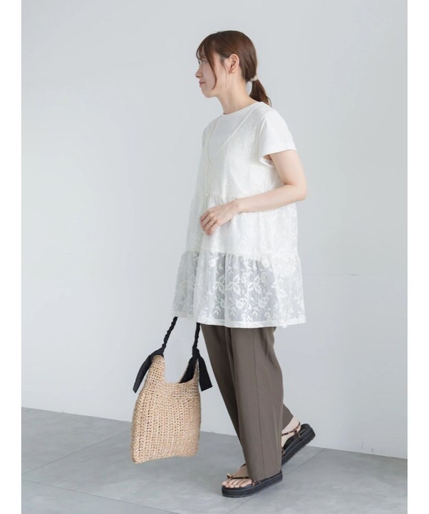 Te chichi 【接触冷感】エンボスロゴフレンチスリーブTシャツ オフホワイト