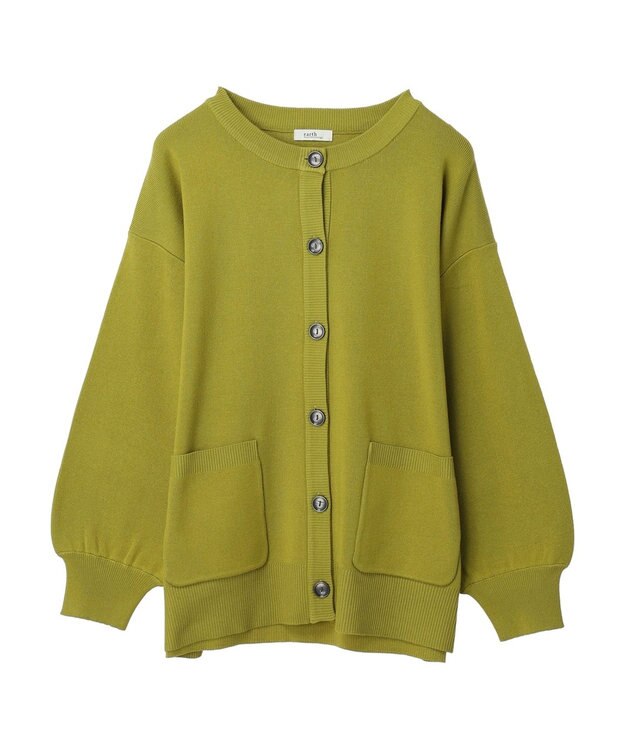 earth music&ecology クルーネックミドル丈カーディガン Lime Green