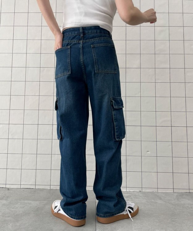 WEGO マルチポケットワイドカーゴパンツ ブルー