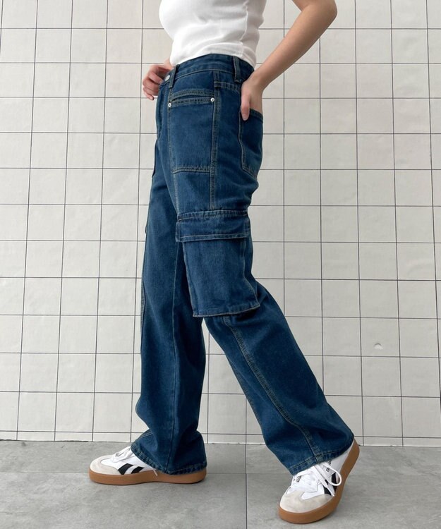 WEGO マルチポケットワイドカーゴパンツ ブルー