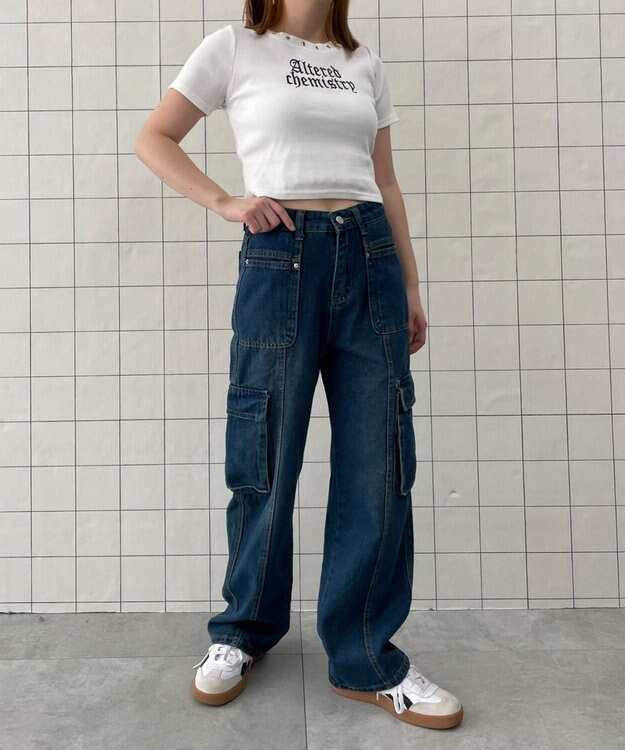 WEGO マルチポケットワイドカーゴパンツ ブルー