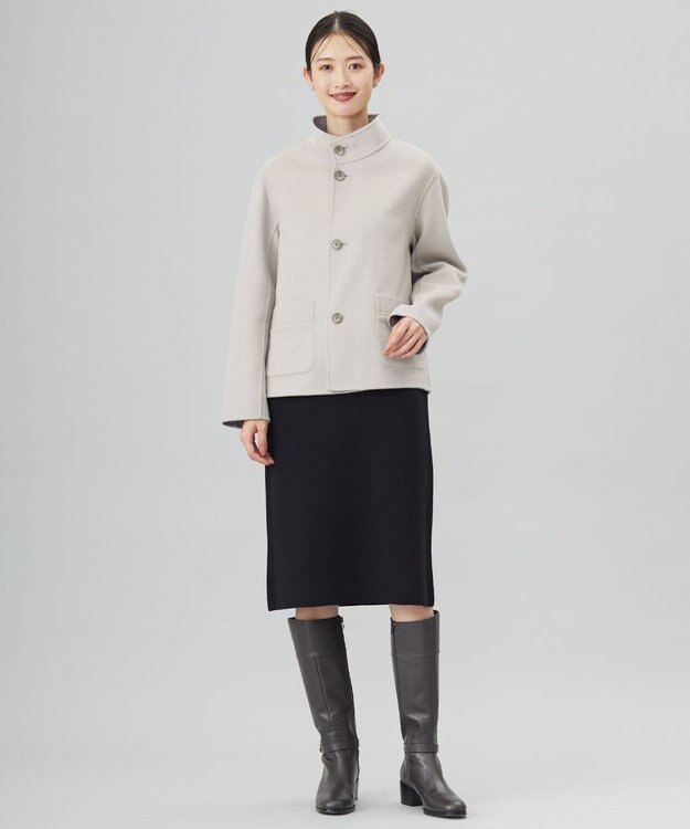 J.PRESS LADIES 【リバーシブル】ウールナイロンリバー スタンドカラー コート ライトグレー×ベージュ系