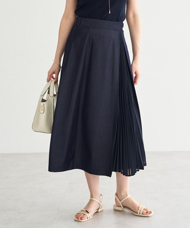 YECCA VECCA プリーツMIXフレアスカート Navy