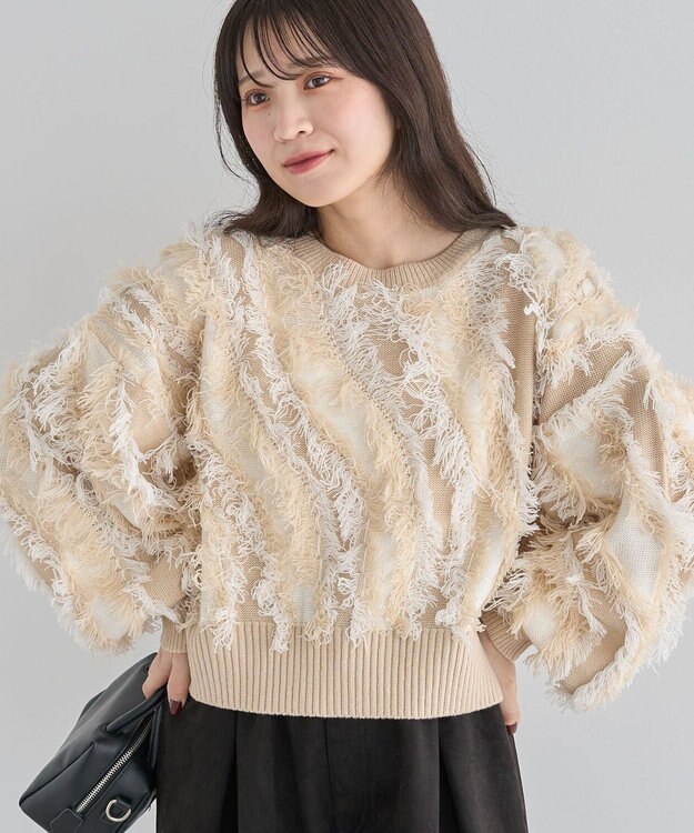 Green Parks ・ＥＬＥＮＣＡＲＥ　ＤＵＥ　フリンジジャカードニット Beige