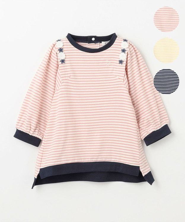 組曲 KIDS 【90-100㎝】リボンボーダー トップス ピンク系1