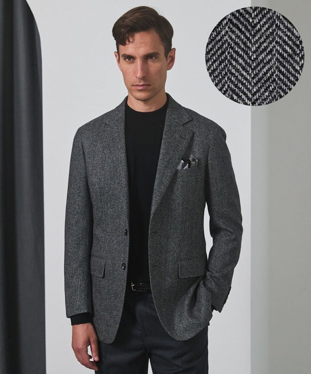 GOTAIRIKU 新色追加【一部ストレッチ】カシミヤブレンド 定番ツイードジャケット(25年モデル) グレー×ヘリンボーン