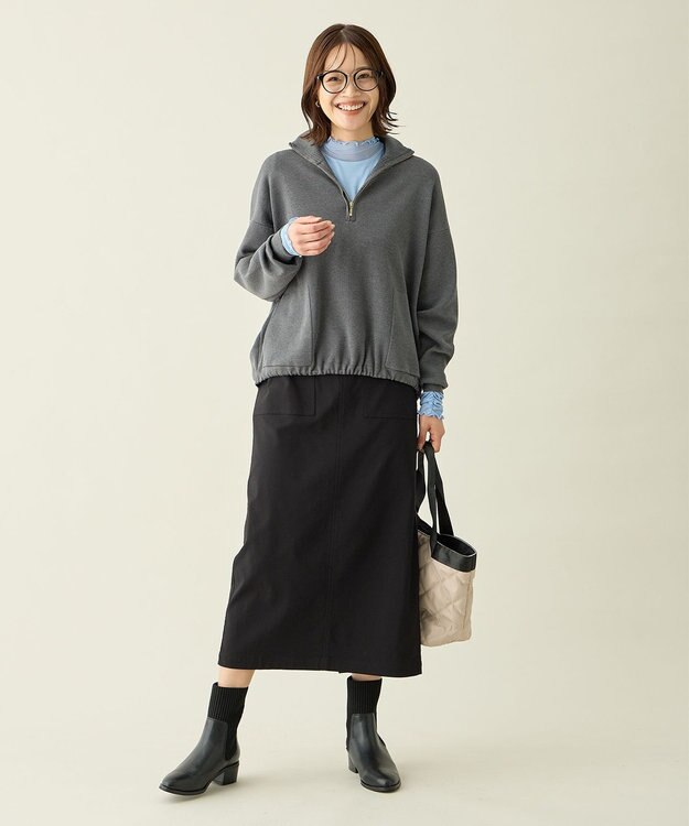 ANY L スウェットライクハーフジップニット グレー