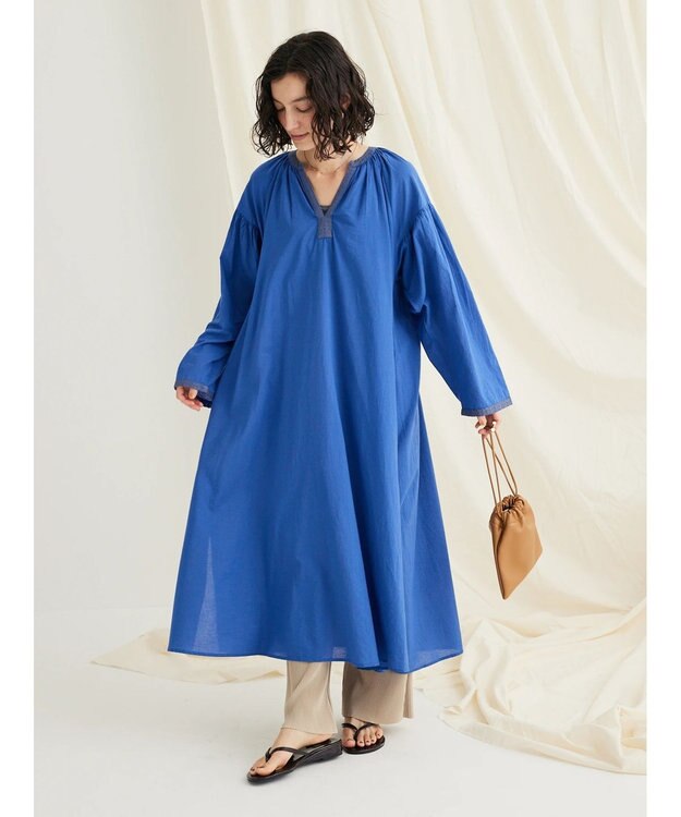 CRAFT STANDARD BOUTIQUE ★インドコットン　ボタニカル刺繍ワンピース Blue