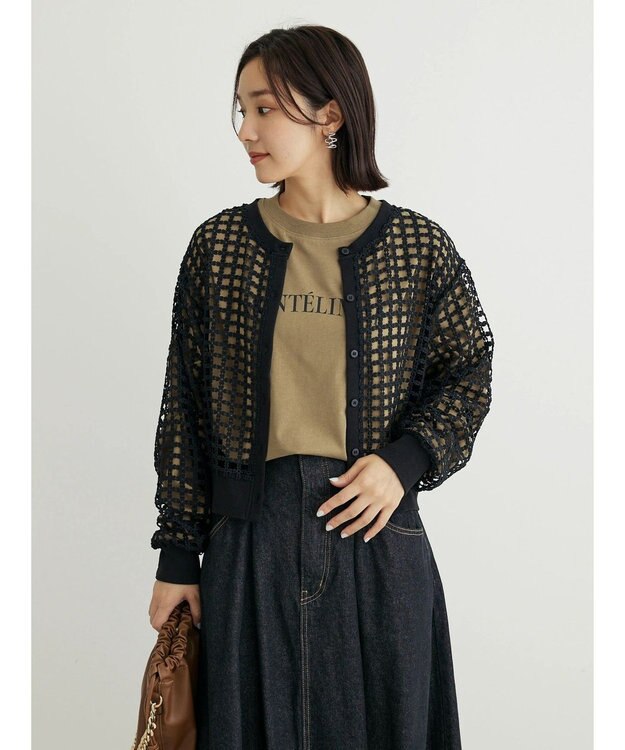 Green Parks ・ＳＵＧＡＲ　ＳＰＯＯＮ　ハナレースカーディガン Black