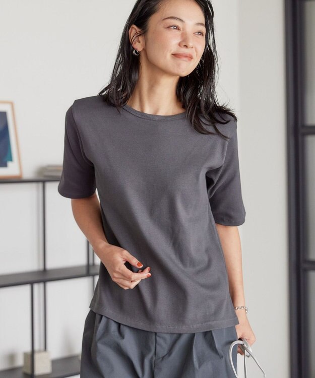 AMERICAN HOLIC 抗菌防臭リブ5分袖カットプルオーバー Charcoal Gray