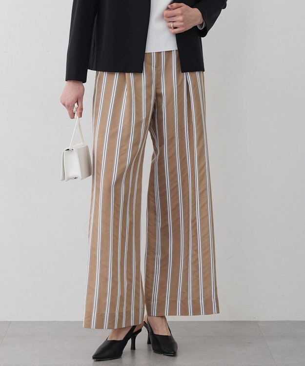 ICB L サッカードビーストライプ ワイドパンツ アプリコットベージュストライプ