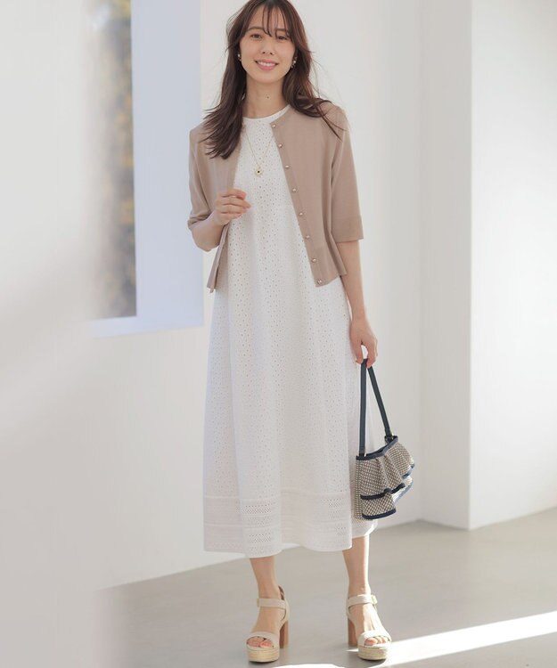 組曲 【先行予約】シアーニット5分袖 カーディガン ベージュ系