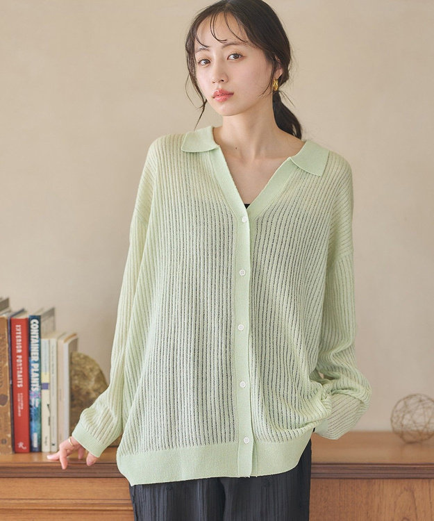 earth music&ecology スキッパールーズカーディガン Light Green