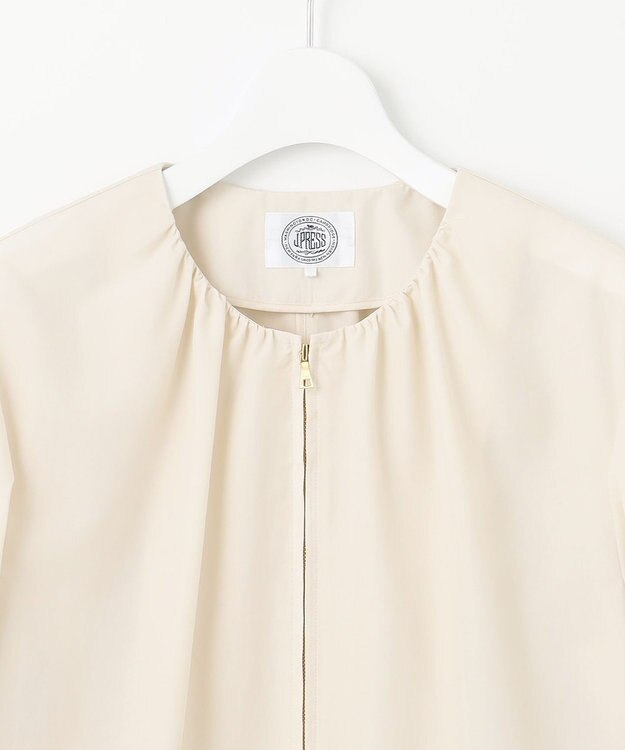 J.PRESS LADIES L 【洗える】80/1スパンタイプライター ノーカラー ブルゾン ベージュ系