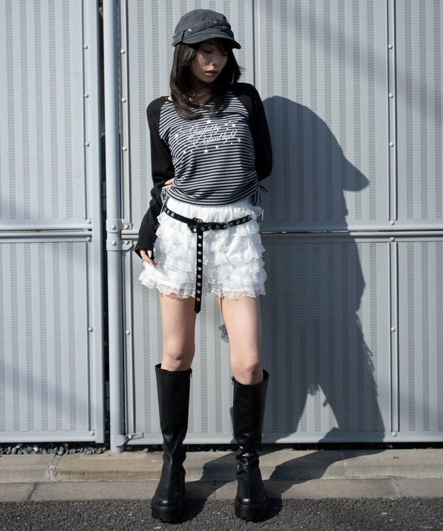 WEGO サイドドロストキーネックロンT ブラックボーダー