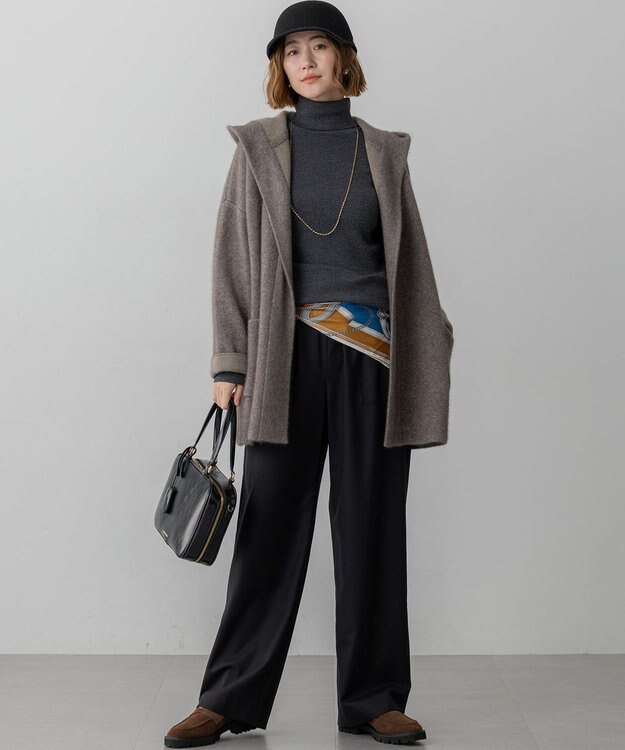 23区 L 【洗える】ナチュラルストレッチサキソニー ベイカー ドロスト パンツ ブラック系