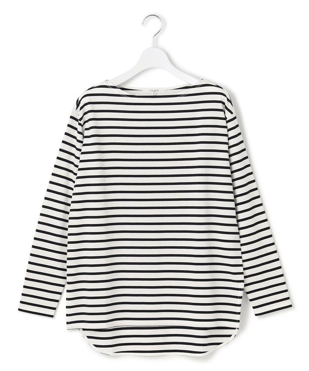 23区 【SLOW/一部店舗限定】ギザコットンボーダー ボートネックカットソー オフホワイトXブラックボーダー